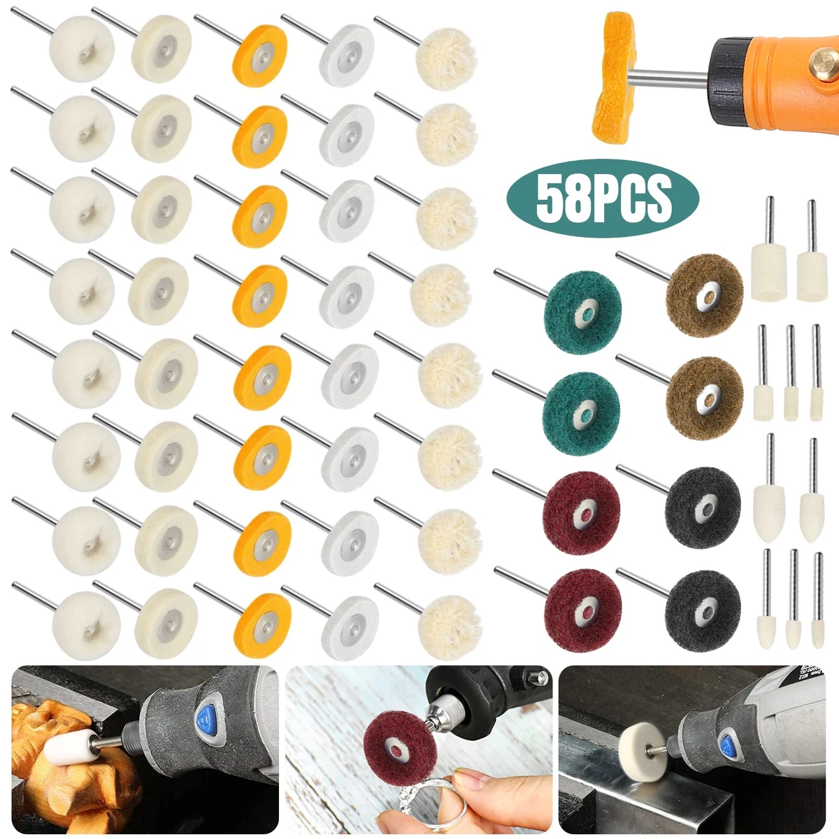 58Pcs Abrasive Polishing Wheel 25mm Buffing Grinding Kit For Dremel Rotary  Tool