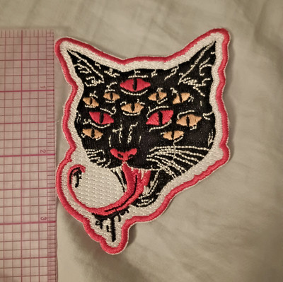 Iron On Emo Multiple Eyes Embroidery Cat Patch - Free Shipping 