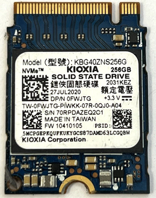 KIOXIA KBG40ZNS256G PCIe NVMe 256GB M.2 SSD 0FWJTG SOLID STATE 3.3V