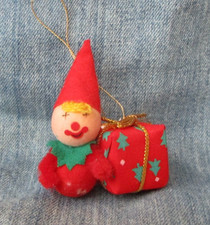 CLOWN / ELF WITH PRESENT Vintage FABRIC Christmas Tree Ornament ORN28