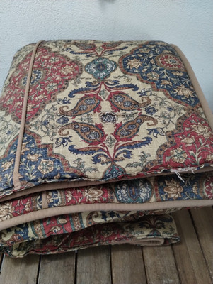 RARE Waverly Castille Burgundy Comforter Blue Tan Floral Medallion Full 84x88''