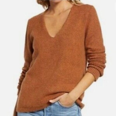 Treasure & Bond | Super Soft Cotton, Wool Blend Rust Color V-neck Sweater, L