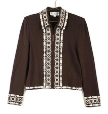 ST JOHN COLLECTION BY MARIE GREY BROWN WOMEN KNT ZIPPER JACKET SZ 8