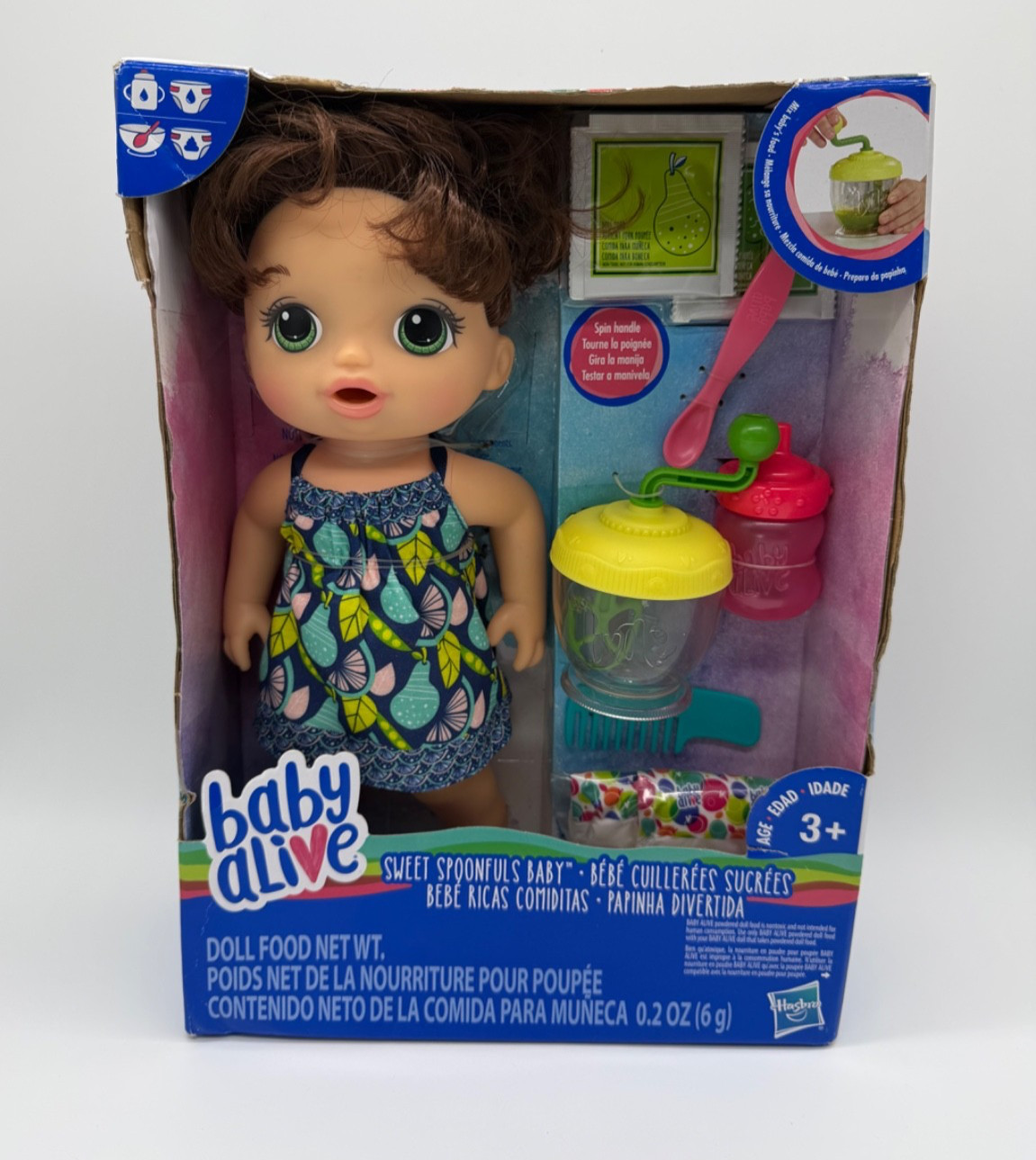 New Baby Alive Sweet Spoonfuls Baby - Brunette Baby Girl Doll Light Box Dmg
