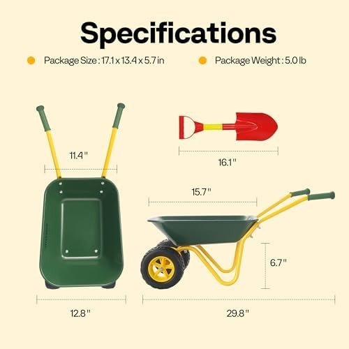 Kids Wheelbarrow Children Garden Cart with Toddler Gardening Tool Set Child Whee - Afbeelding 7 van 7