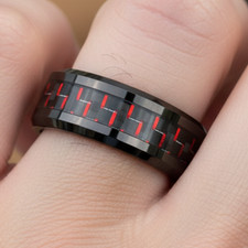 Men s 8mm Tungsten Ring Black with Red Black Carbon Fiber Wedding Band
