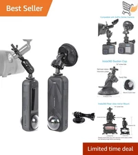 Rear View Mirror Mount Suction Cup Kit for Action Cameras Universal Compatibi...