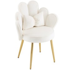 Flower Cute Girls Desk Chair Comfy for Home Office Bedroom Velvet Creamy White