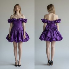 Vintage Victor Costa purple mini formal dress big bow on back made in USA