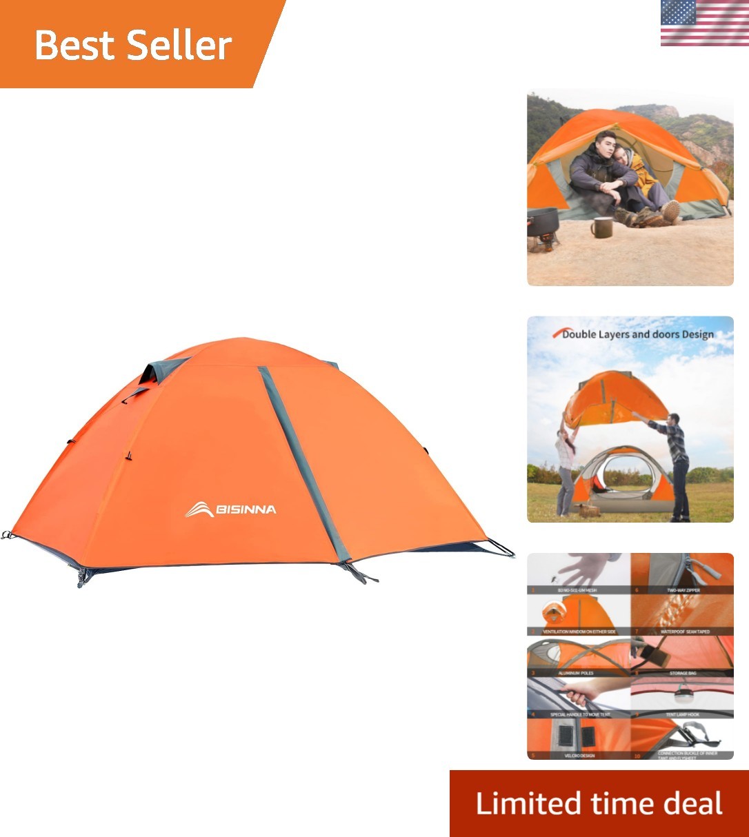 2-4 Person Lightweight Waterproof Backpacking Tent