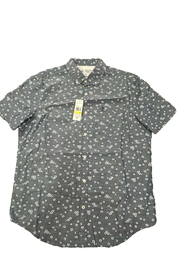Penguin Men’s Short Sleeve Button Up Shirt Casual Floral Size M Gray Cotton