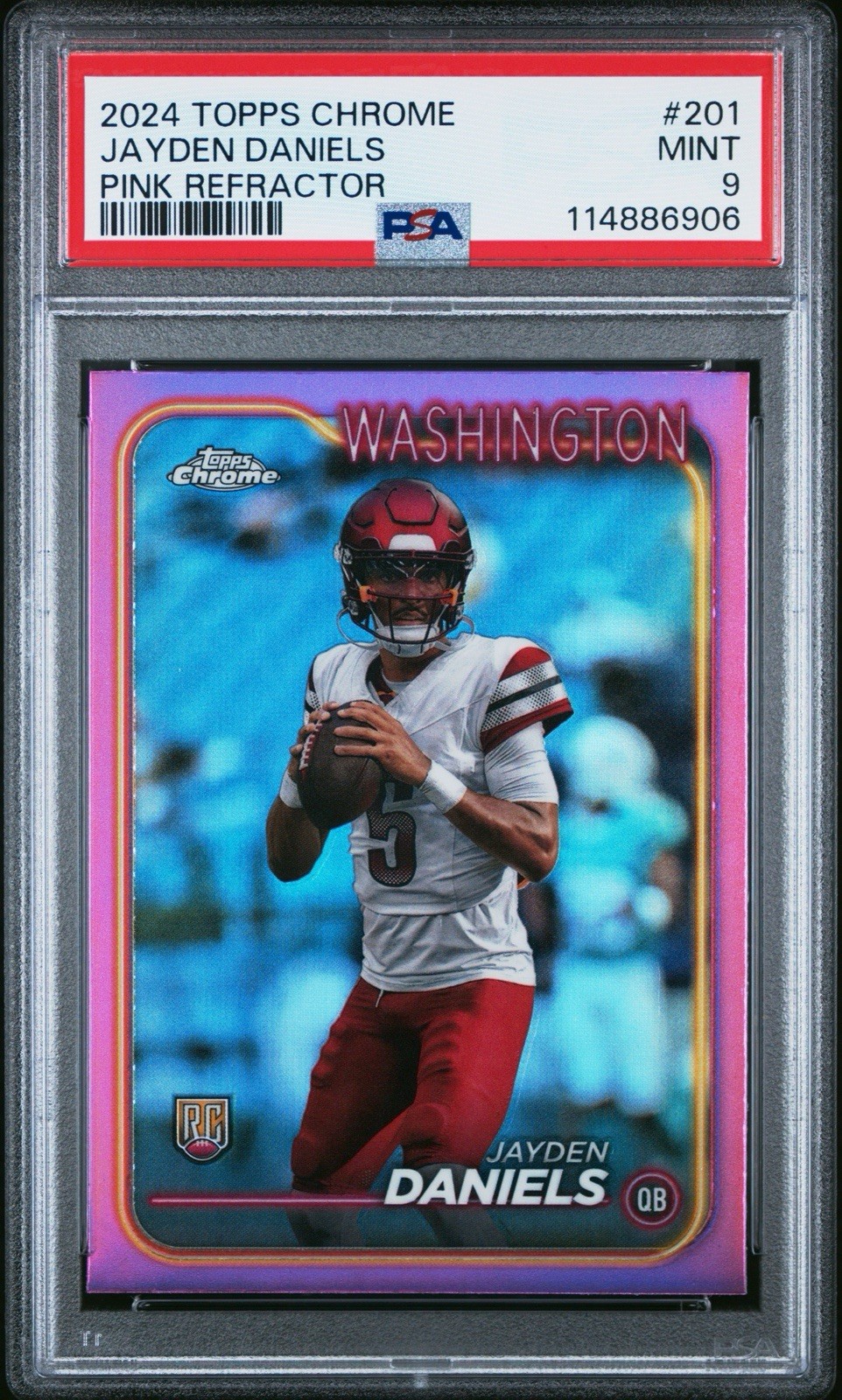 2024 Topps Chrome #201 JAYDEN DANIELS RC LOW POP Pink Refractor MINT PSA 9