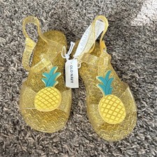Old Navy Girls Yellow Glitter Pineapple Jelly Sandals Buckle Size 10