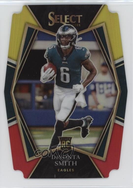 2021 Select Premier Level Red & Yellow Prizm Die-Cut DeVonta Smith Rookie RC 7ns