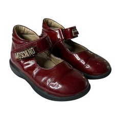 Moschino Girls Patent Leather Mary Jane Logo Shoes Red EU24 US7 Preppy Quirky