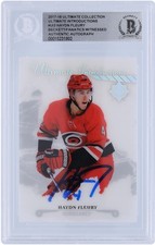Haydn Fleury Hurricanes Signed 2017-18 Upper Deck Ultimate #UI-3 BAS Rookie Card