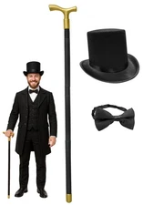 Felt Top Hat Cane and Matching Bowtie Halloween Cosplay Costume Accessory Set