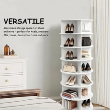 Rotating Shoe Rack Tower 7 Tier Organizer, Revolving 360 White Shoe Rack Storage