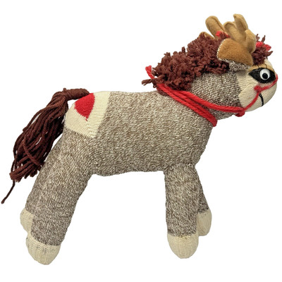 VTG Sock Monkey Reindeer w/ Antlers Christmas 12  Stuffed Animal Plush Toy