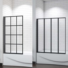 Bath Shower Screen Black Grid/Folding Wet Room Glass Panel 800/900/1000/1200mm