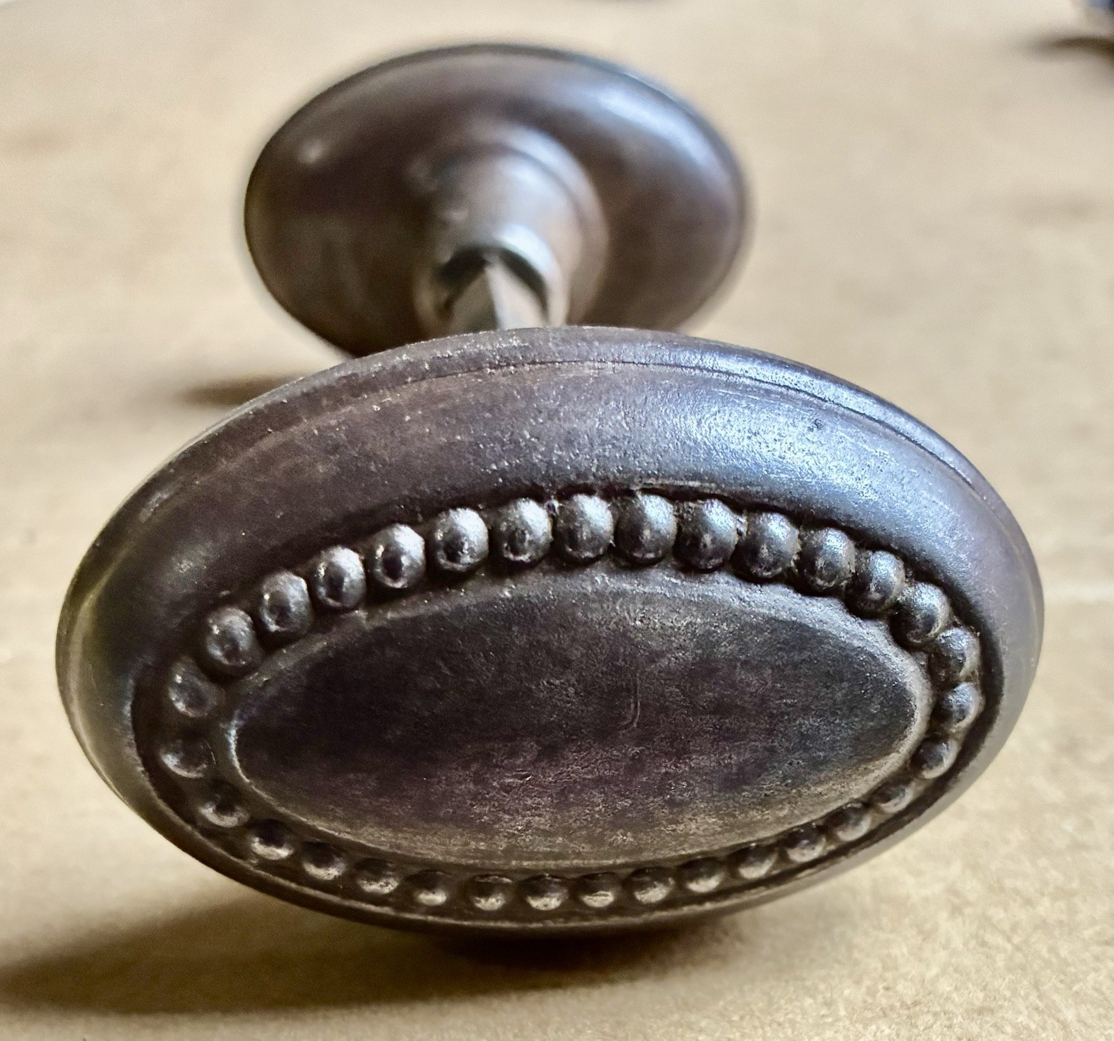 1) pair oval doorknob raised beaded Edge design antique doorknob metal door knob