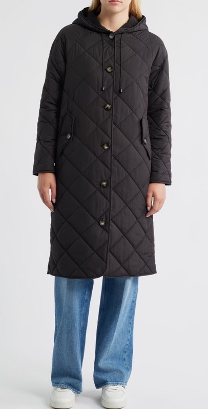 Bernardo $200 Hooded Quilted Longline - Fleece Lined! Warm and Lightweight!