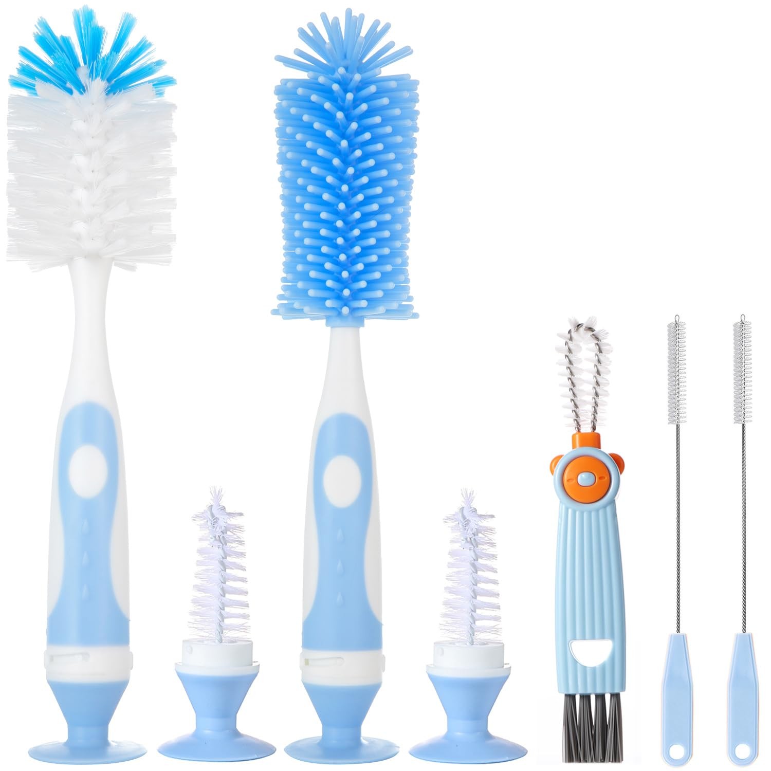 5-in-1 Baby Bottle Brush Set with Nylon and Silicone Brushes