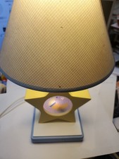 Nursery Vintage Wood Lamp Base  Shade with bulbs. Has star and Moon design.