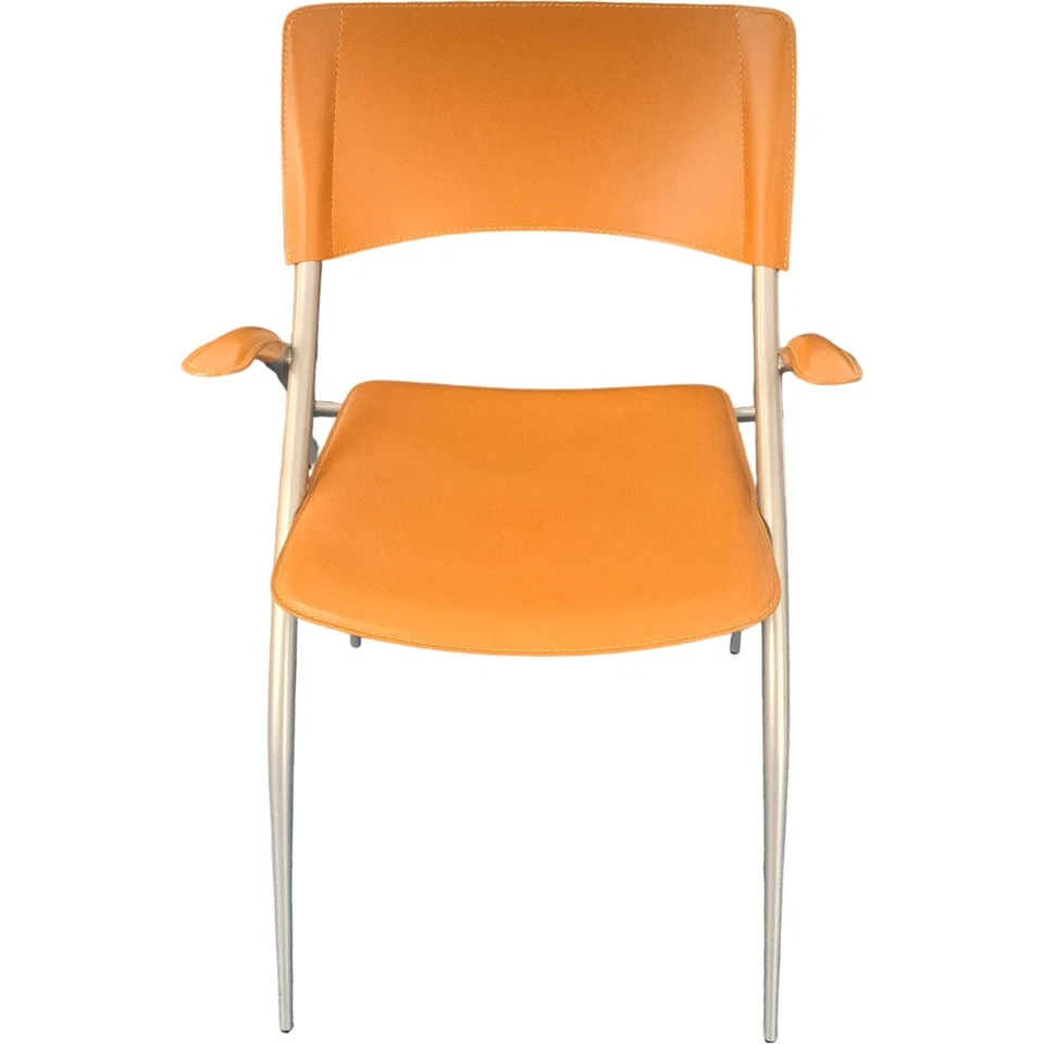 Calligaris Dining Chairs Pair Brown Faux Leather Steel Frame Vintage Italy PPWH - Image 2 of 4