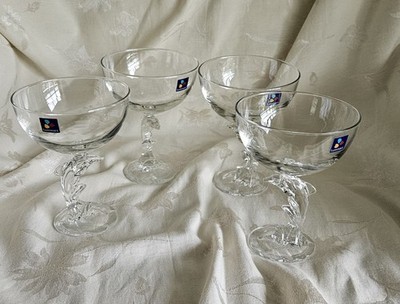 VINTAGE DOLPHIN STEM CHAMPAGNE/SHERBET GLASSES - LUMINARC VERRERIE D'ARQUES  (4)