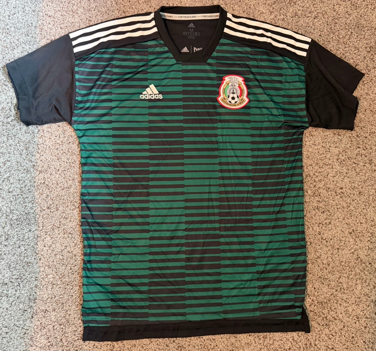 Adidas Mexico Soccer Jersey Green Black Striped Men’s Size M Climacool Parley!