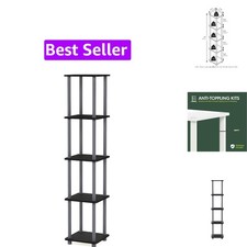 Turn-N-Tube 5-Tier Corner Square Rack Display Shelf, Round, Black/Grey