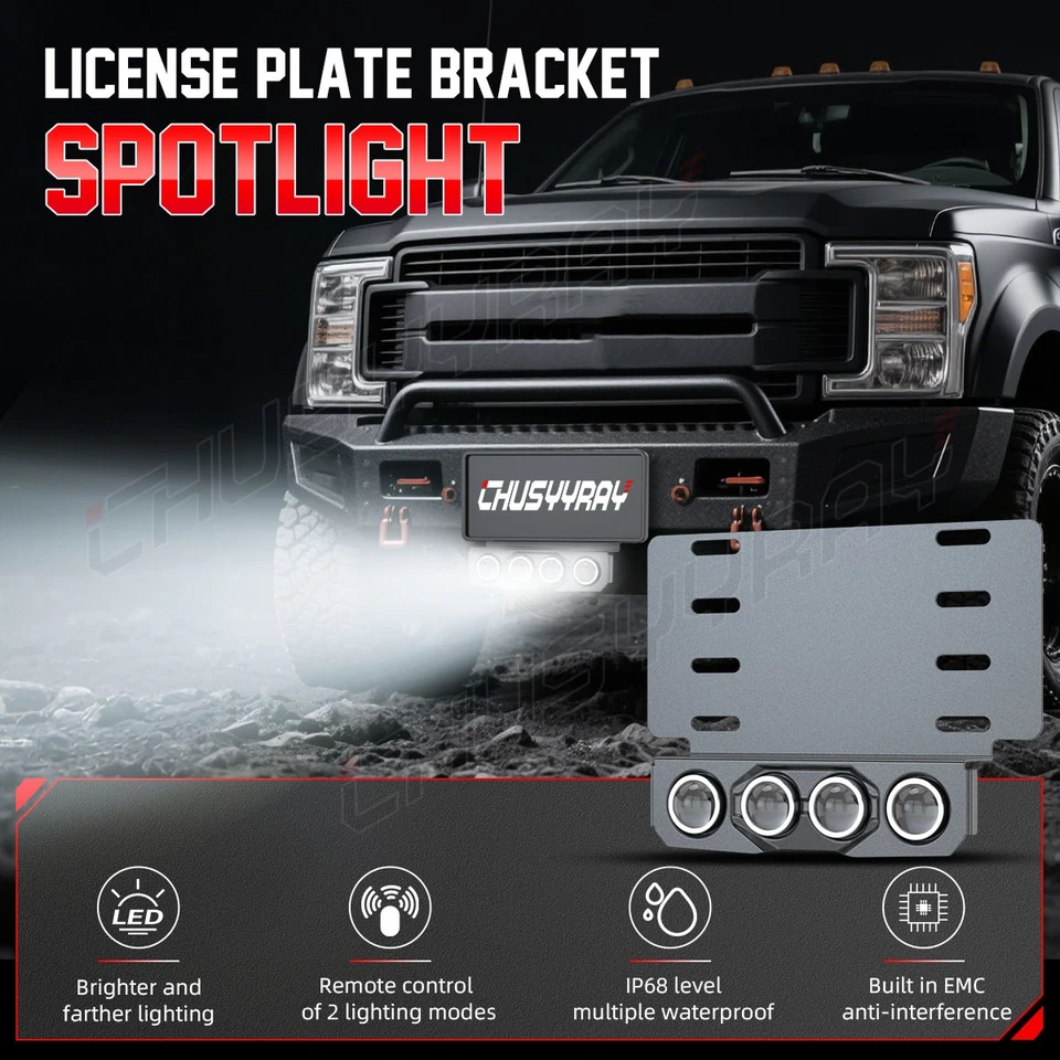 Fit For 2009-2014 Ford F150 Front Bumper License Plate Bracket kit w/LED - Image 3 of 4