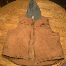 Dickies Vest Mens XL Work Wear Full Zip Hooded Brown Duck Canvas Jacket Coat