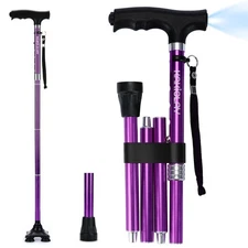 Folding Walking Cane with LED Light for Women & Men Foldable Adjustable Collaps