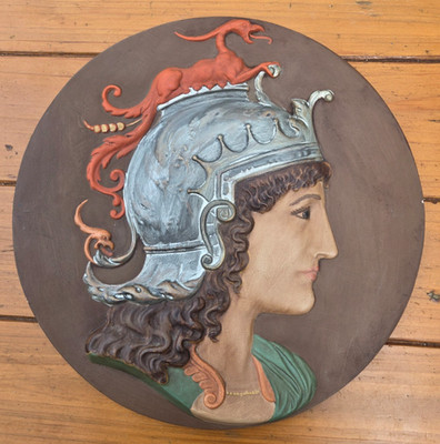 Vintage Cermic Wall Relief Art Goddess Athena/Minerva Signed