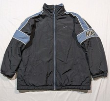 RARE VTG Nike Jacket L 14-16 Youth Reversible Full Zip Black Blue Fleece Lined