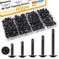 180pcs 8 Self Tapping Screws for Metal, Sheet Metal Screws, 410 Stainless St...