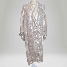 ASOS Luxe Sequin Loose Slouchy Batwing Front Wrap Botton Snap Dress sz2 Oversize