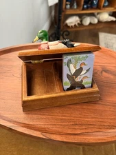 1981 Price Products Wooden Mallard Duck Card Holder Box With Original Cards