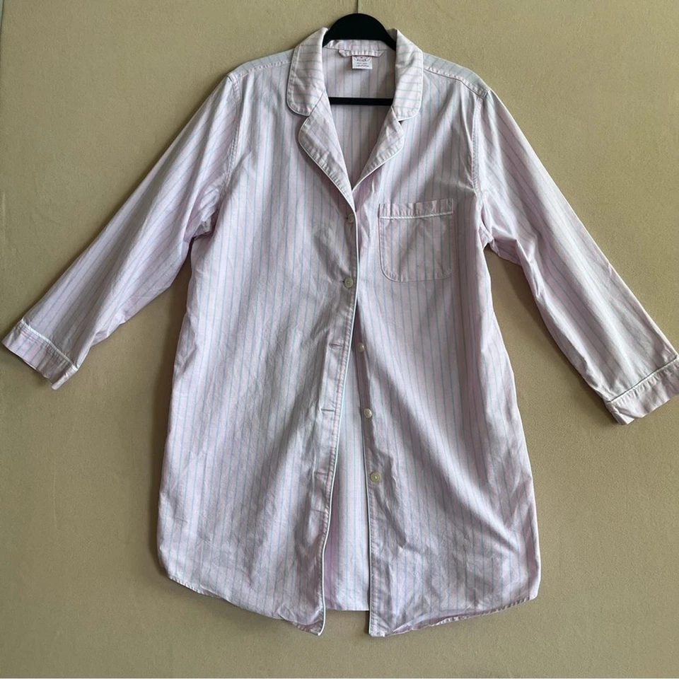 Brooks Brothers 女式棉质条纹晚礼服粉色粉彩蓝色 XL 码 — 第 2/4 张图片