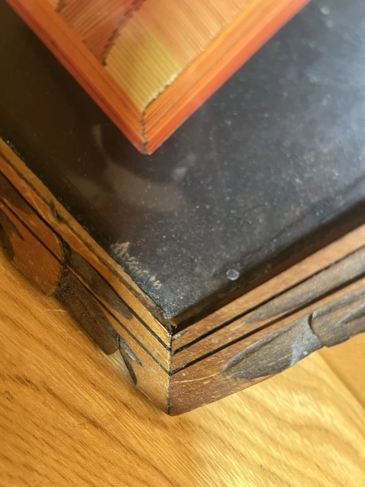 Rare Vintage Mexican Tin Box With Straw Mosaic Picture - Image 2 of 4