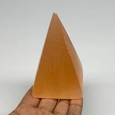 300g, 4.1"x2.3"  Orange Selenite/Satin Spar Pyramid Crystal @Morocco, B24220