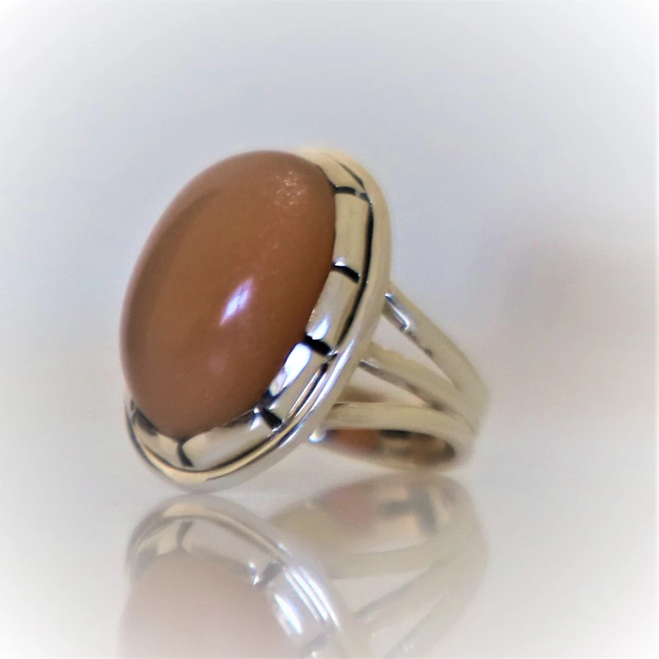 ANEL DE JOIAS DE PRATA ESTERLINA MACIÇA 925 PEDRA PRECIOSA NATURAL PEDRA DA LUA PÊSSEGO 3 A 12 - Imagem 3 de 4