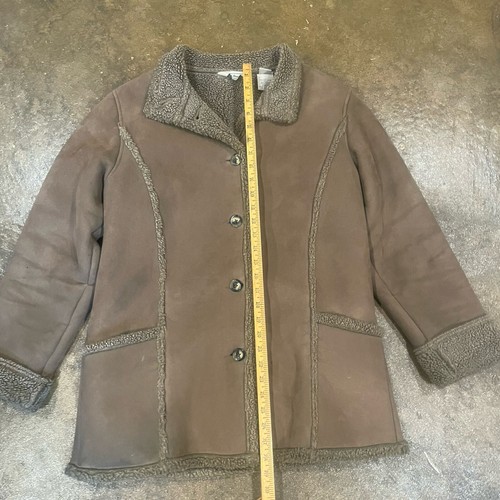 LL BEAN Womens Faux Shearling Sherpa Dark Brown Barn Jacket Coat Winter Medium - Picture 5 of 10