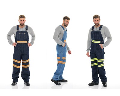 Men s Visibility Overall Reflective Hi-Vis Bib Denim Dungaree Pants
