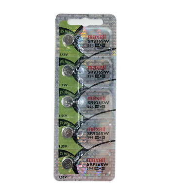 5 Maxell 394 SR936SW SR936 Silver Oxide Battery 