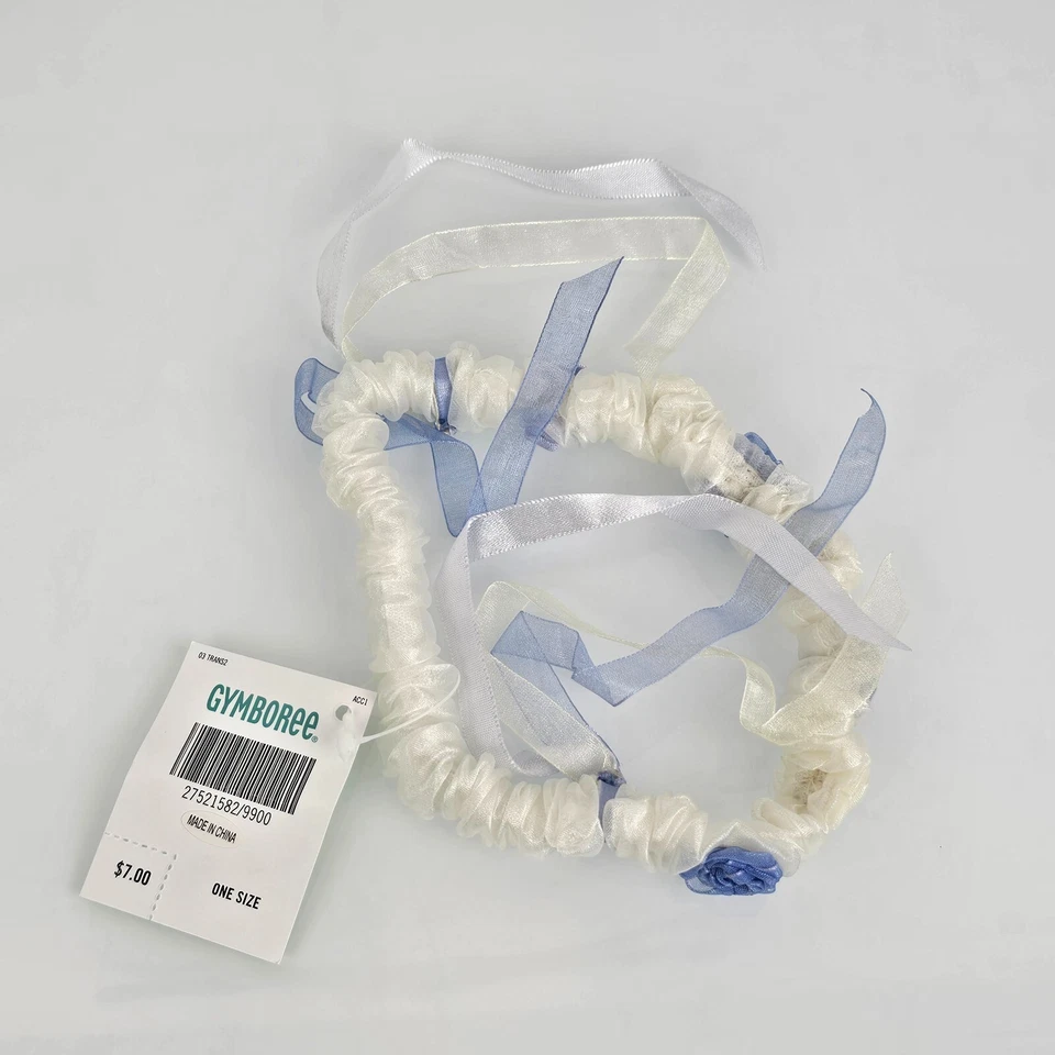 Diadema vintage Gymboree azul blanco con volantes tiara bebé cabello princesa rosetas Foto 3 de 3