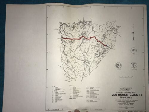 Grande carte routière vintage du comté de Van Buren du Tennessee, RR, ponts et bien plus encore - Photo 1 sur 2