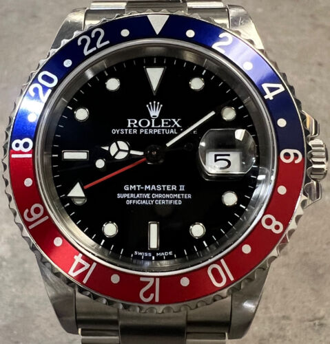 ROLEX GMT MASTER II 16710 STEEL RED/BLUE "PEPSI" BEZEL/BLACK DIAL W/PAPERS